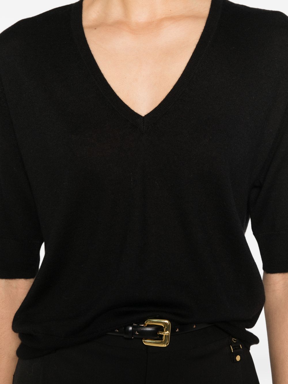 Soft Goat V-neck short sleeves Cashmere v-necked sweater