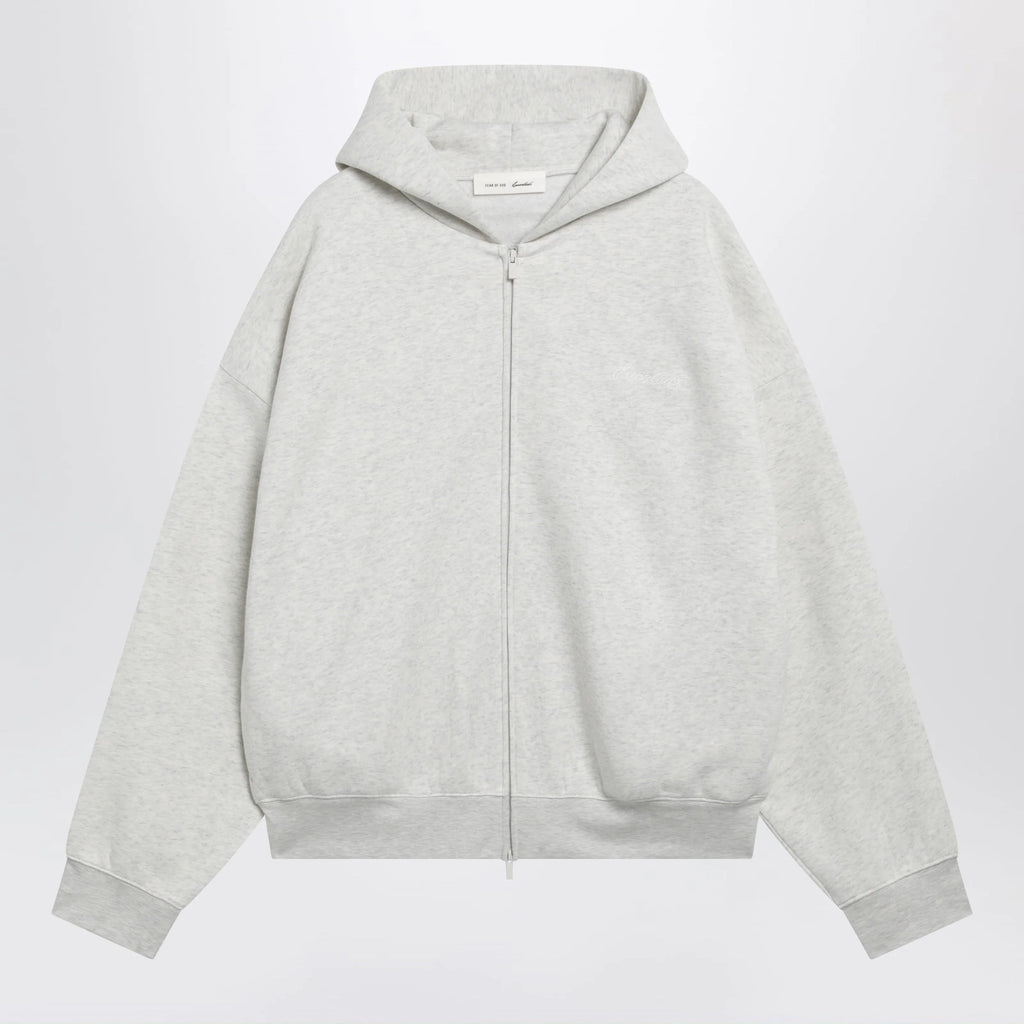Fear of God Essentials Light grey mélange cotton fleece zip-up sweatshirt