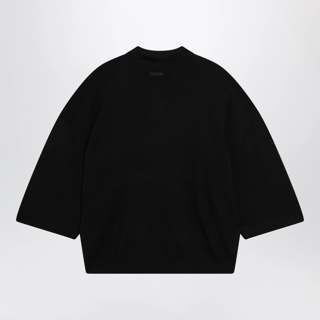 Fear of God Essentials Signature 90s-style knit 3/4-sleeve polo in black