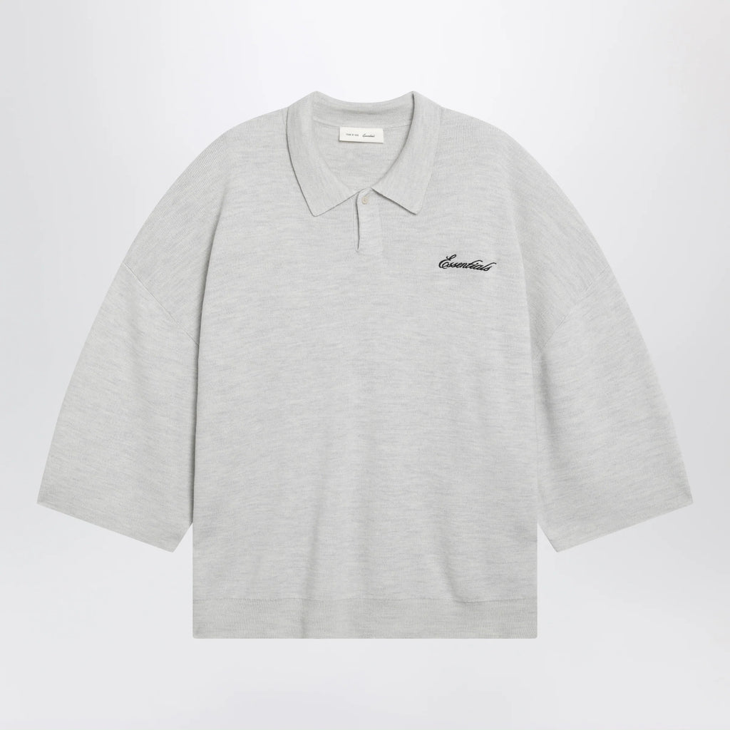 Fear of God Essentials Signature knit polo with 3/4 sleeves in mélange beige