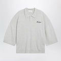 Fear of God Essentials Signature knit polo with 3/4 sleeves in mélange beige