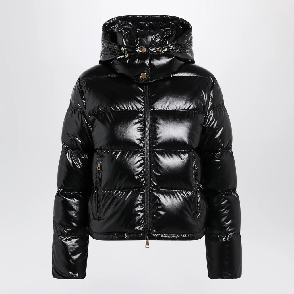 Moncler Niveole cropped down jacket in glossy nylon black