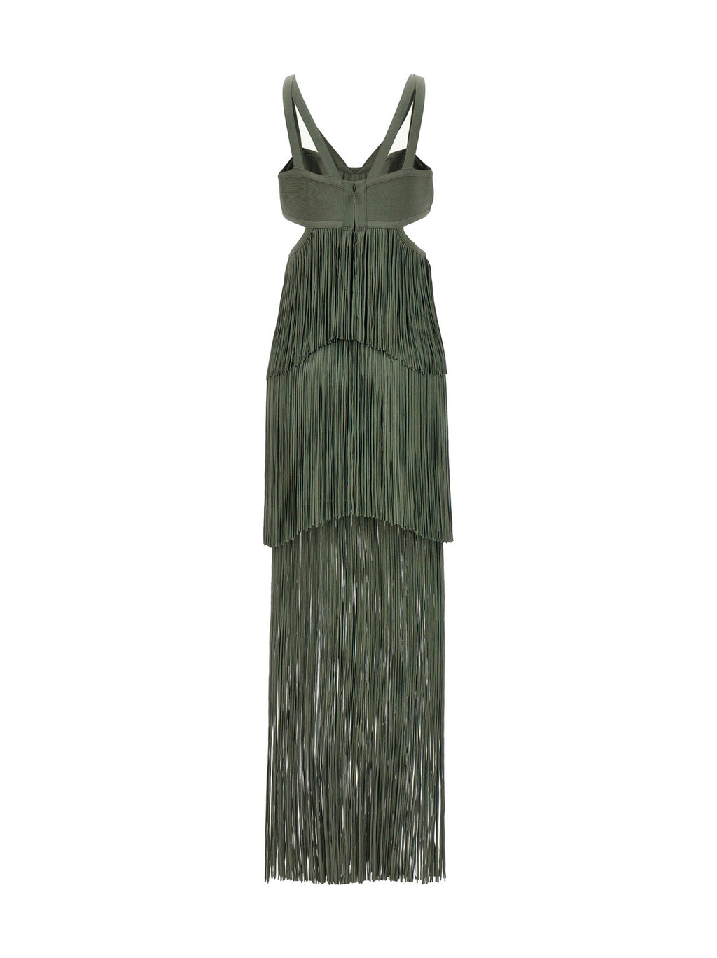 Herve Leger Strappy Tiered Fringe Dress