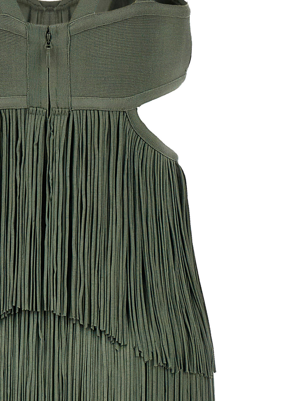 Herve Leger Strappy Tiered Fringe Dress