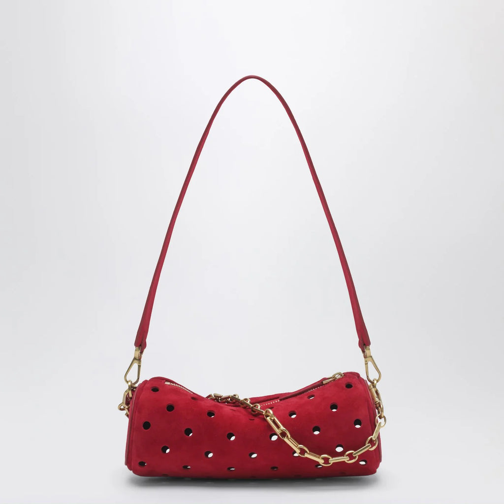 Manu Atelier Mini Cylinder bag in perforated red suede