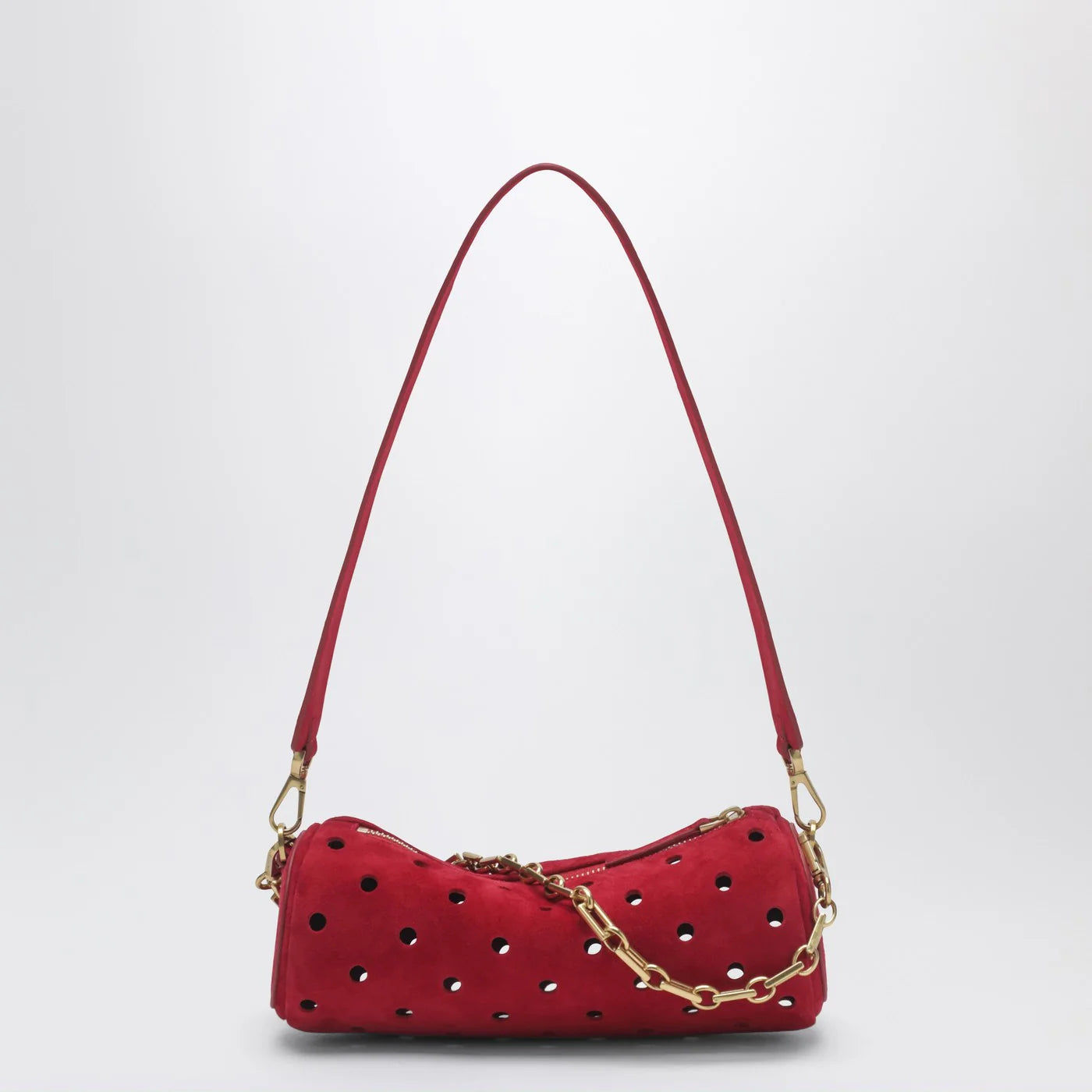 Manu Atelier Mini Cylinder bag in perforated red suede