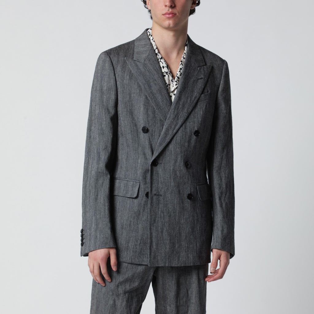 Dries Van Noten Black herringbone double-breasted jacket