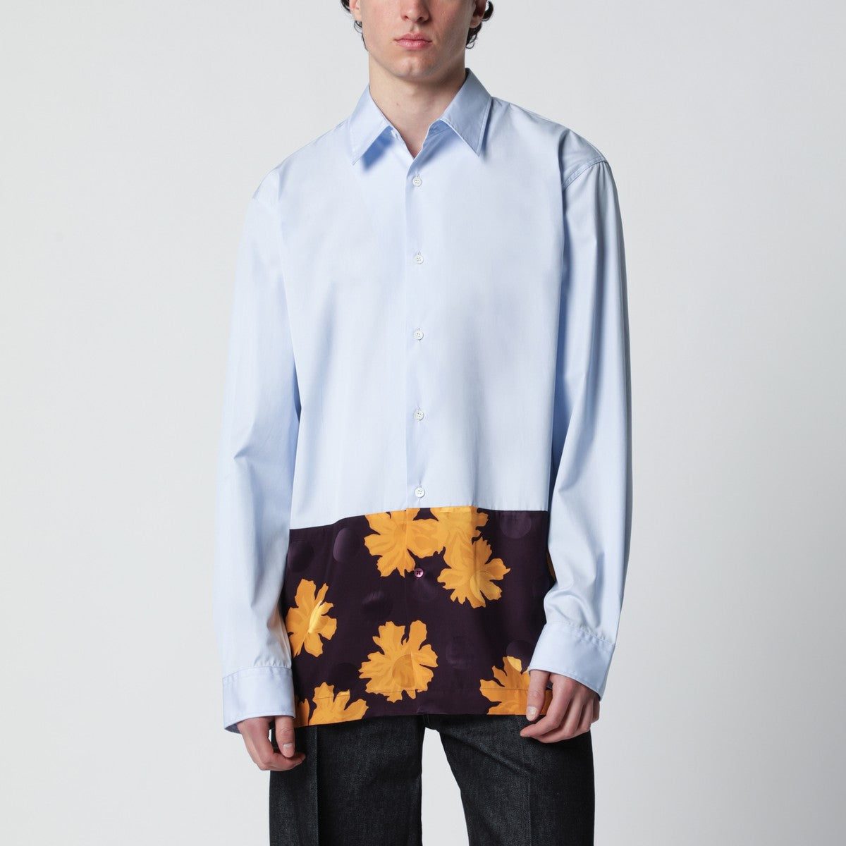 Dries Van Noten Light blue shirt with floral insert