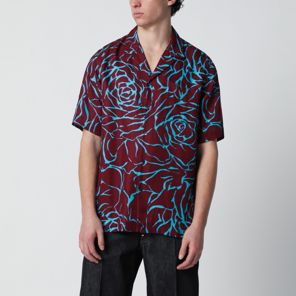 Dries Van Noten Burgundy shirt with Archive Rose print