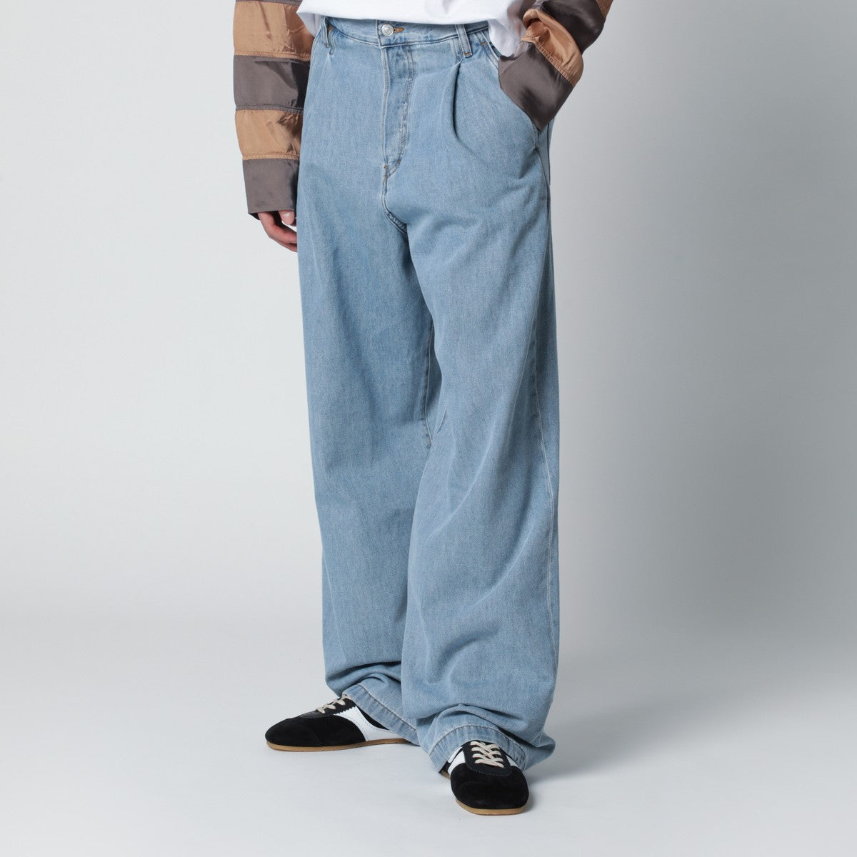 Dries Van Noten Light blue wide-leg jeans with pleats