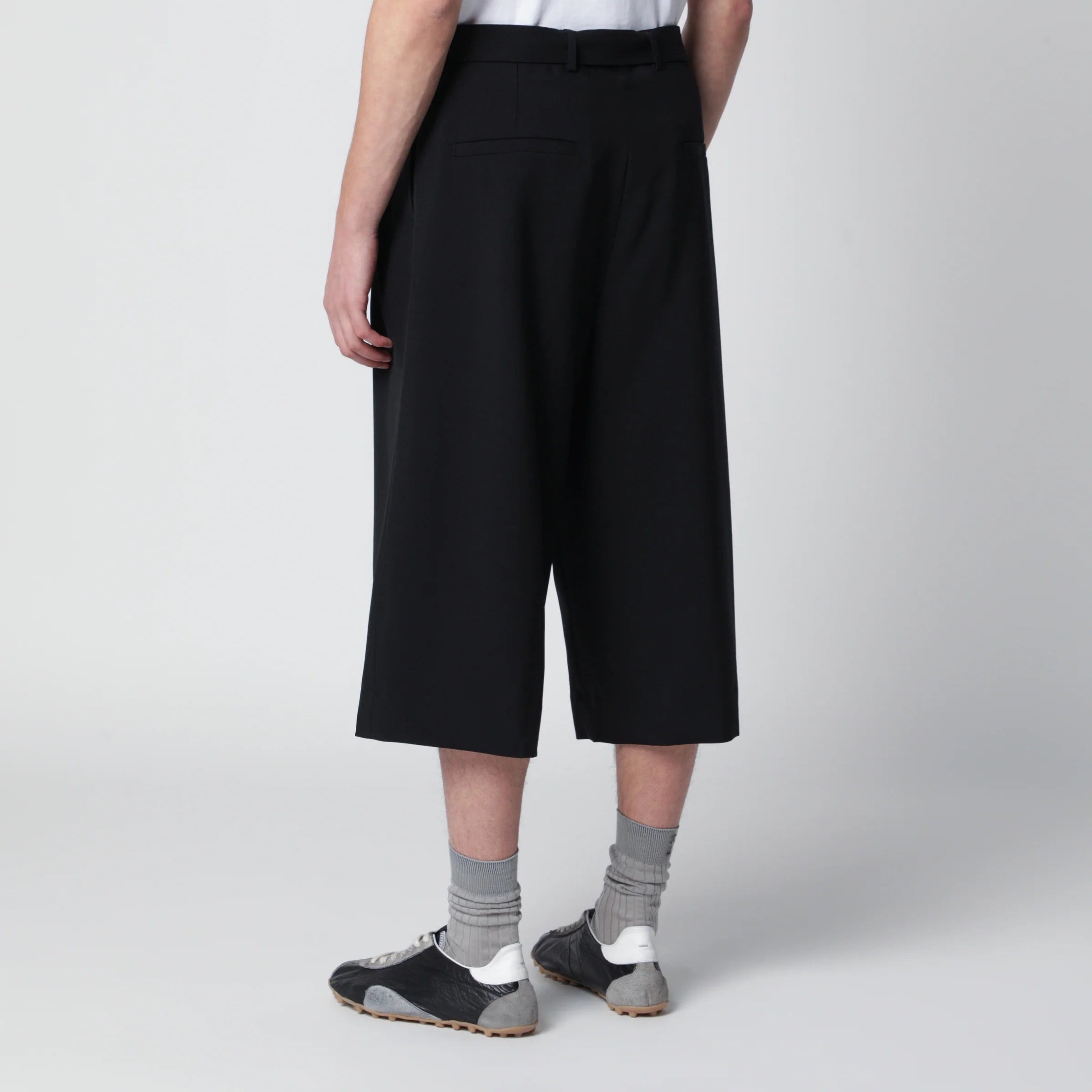 Dries Van Noten Black cropped wide trousers in wool blend