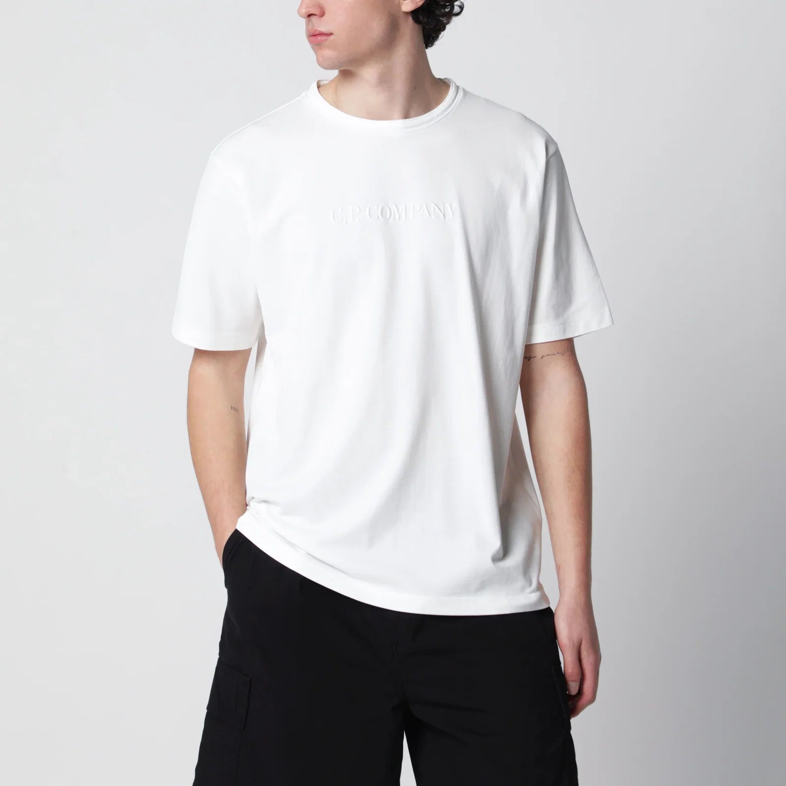 C.P. Company White T-shirt with embroidered logo