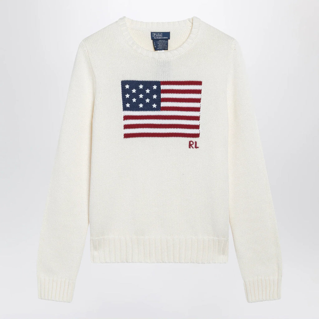 Polo Ralph Lauren Tommy Hilfiger cream sweater with flag motif
