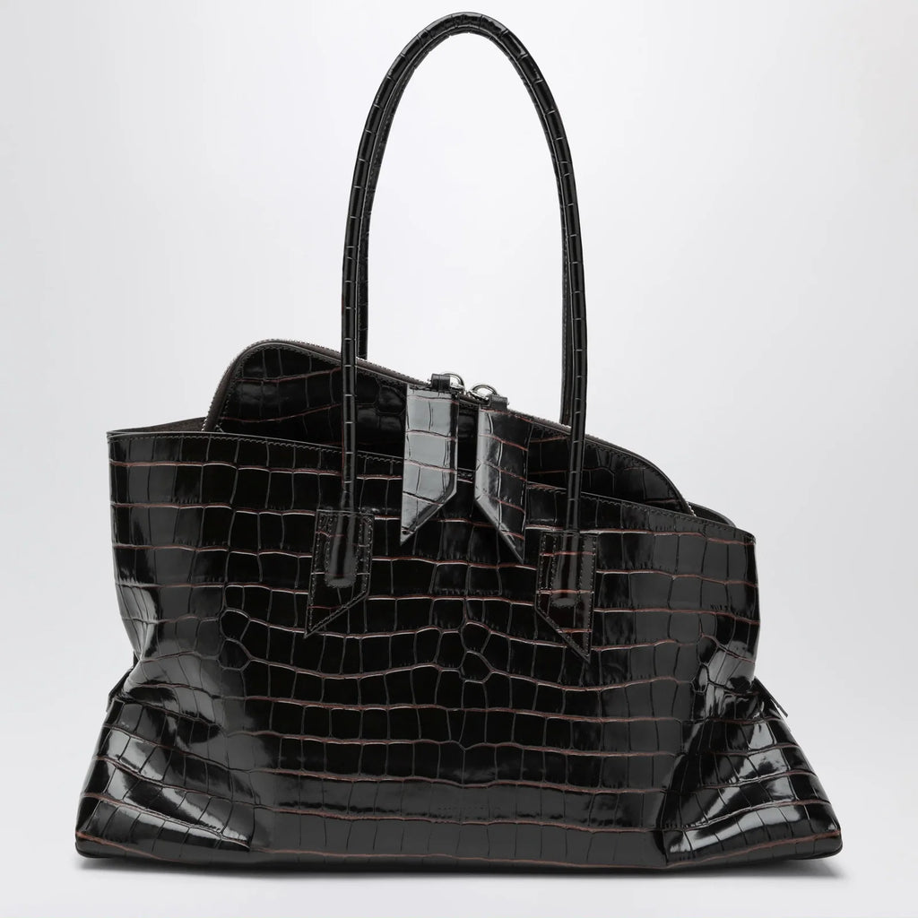 The Attico La Passeggiata Medium bag in coffee crocodile-print leather