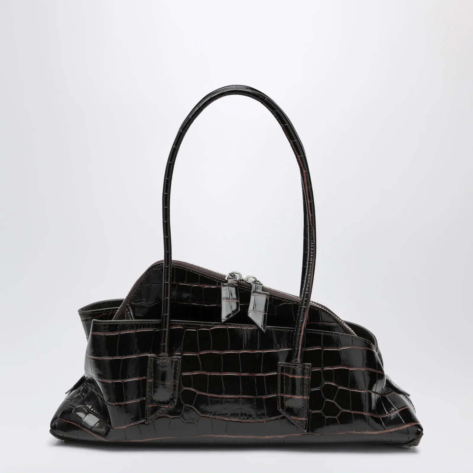 The Attico La Passeggiata Small bag in coffee crocodile-print leather