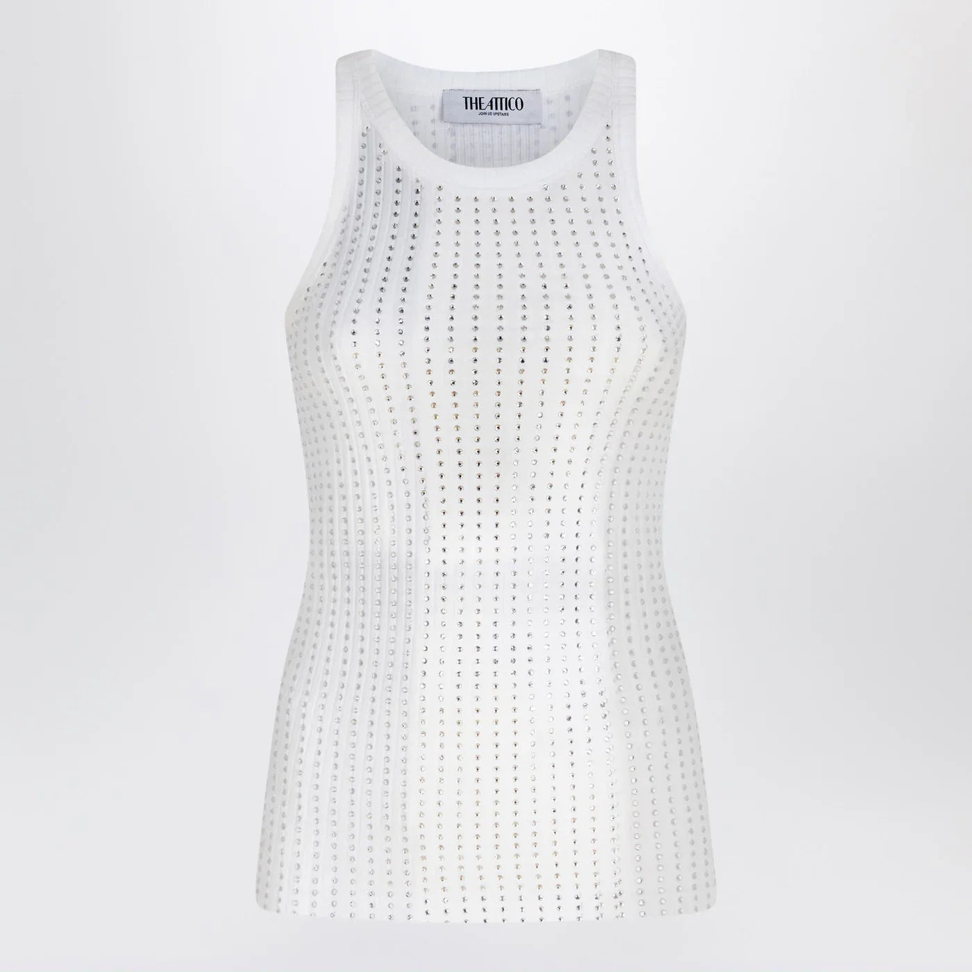 The Attico White tank top with rhinestones