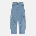 The Attico Wide light blue jeans with ribbons