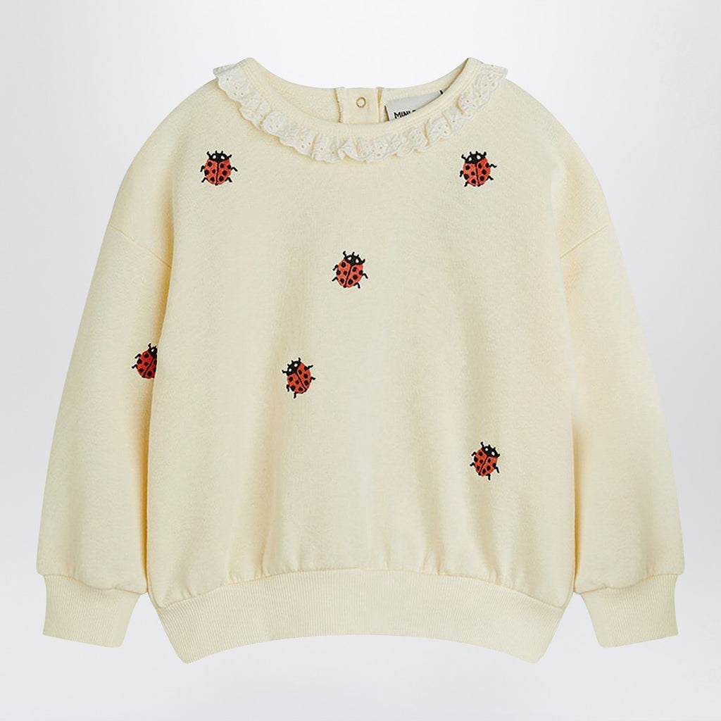 Mini Rodini Ivory sweatshirt with embroidered ladybugs