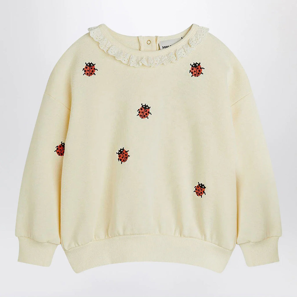 Mini Rodini Ivory sweatshirt with embroidered ladybugs