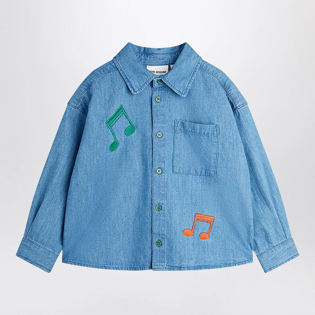 Mini Rodini Light blue denim shirt with musical notes
