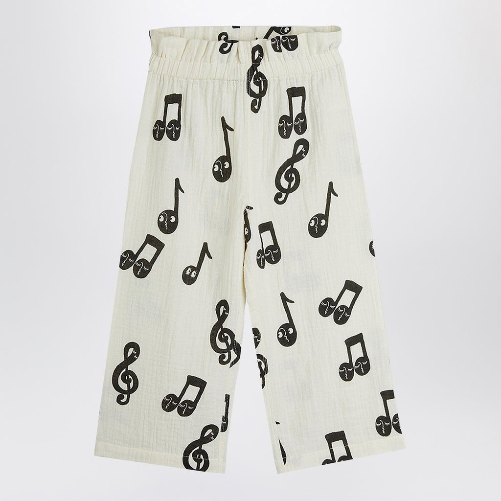 Mini Rodini Wide white trousers with musical notes