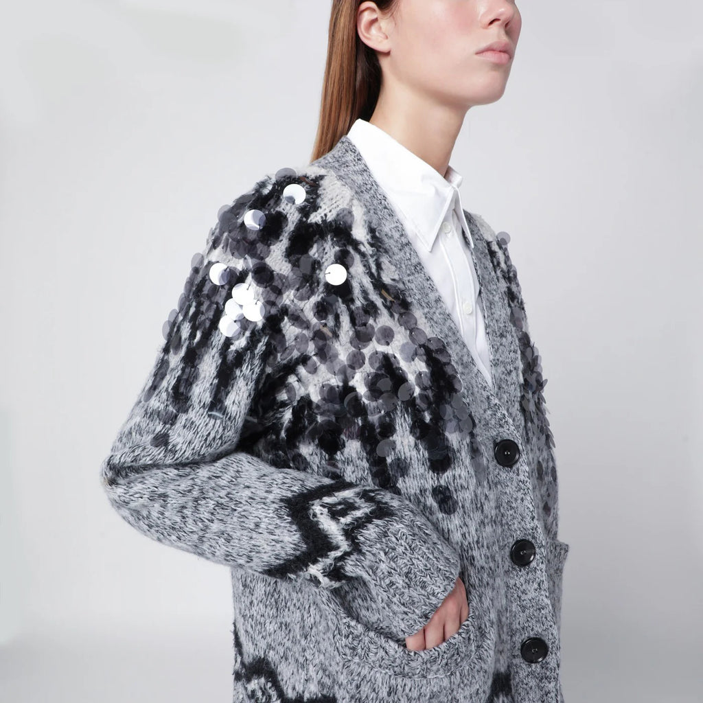 Roberto Collina Grey wool-blend cardigan with sequins