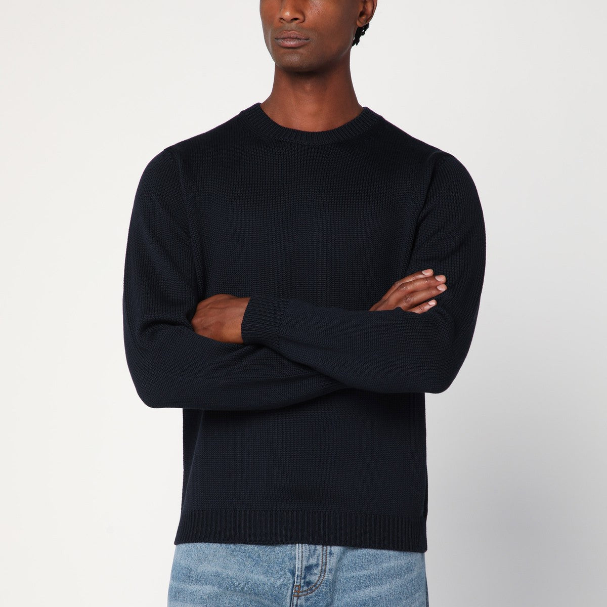 Roberto Collina Navy blue crew neck wool sweater