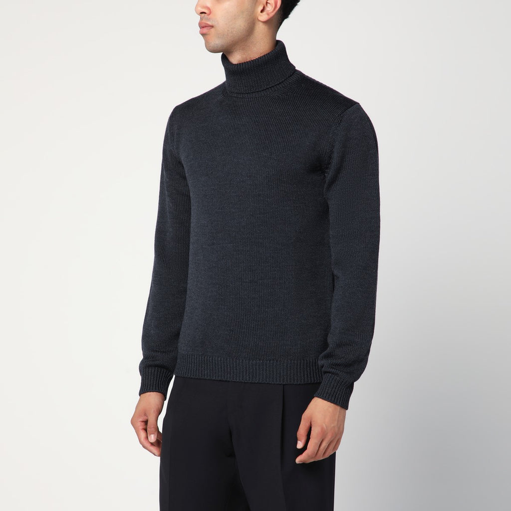 Roberto Collina Anthracite grey wool turtleneck sweater