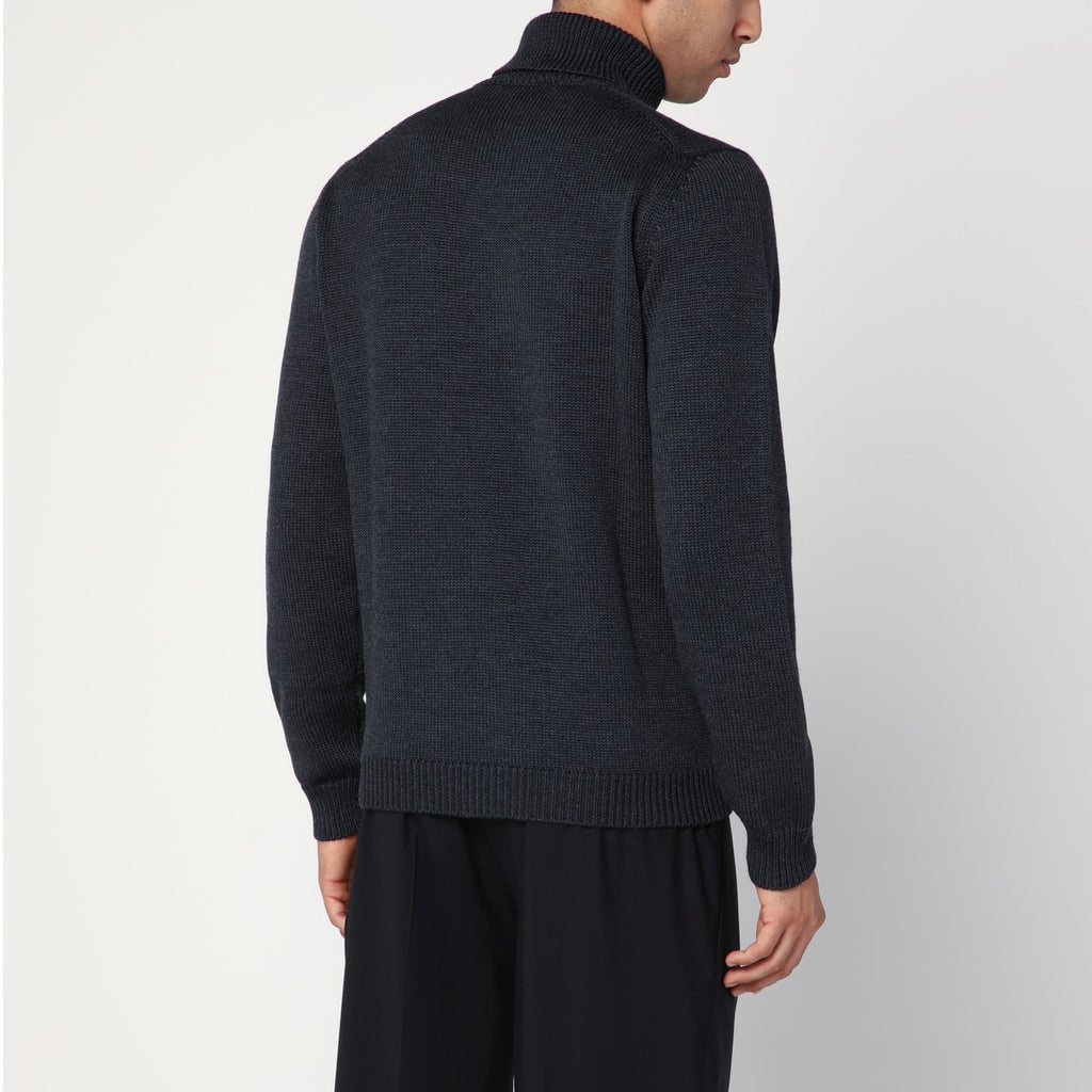 Roberto Collina Anthracite grey wool turtleneck sweater