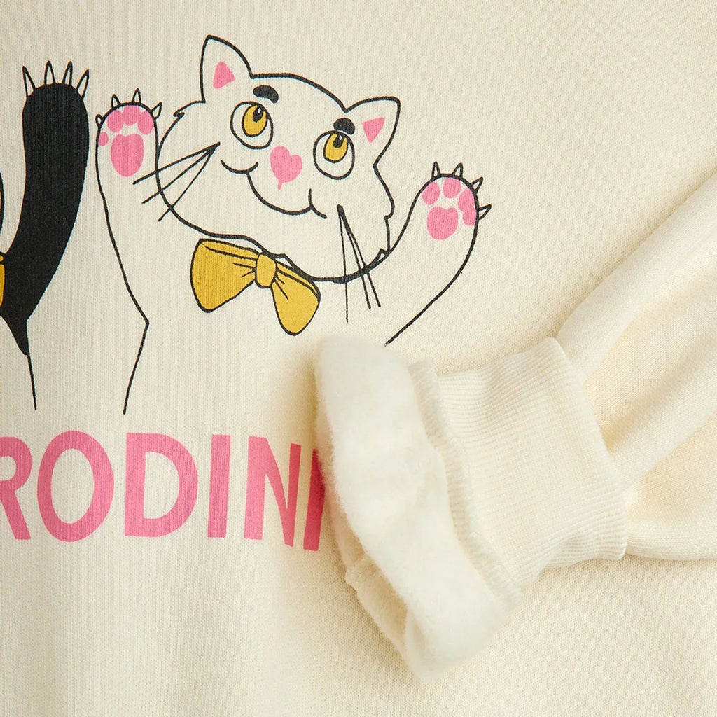 Mini Rodini Ivory sweatshirt with panda and cat print