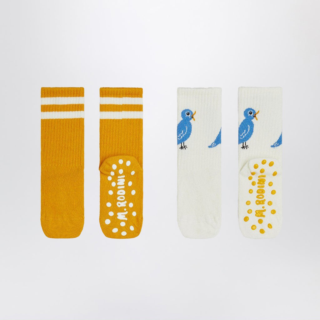 Mini Rodini Two pairs of anti-slip socks with bird motif