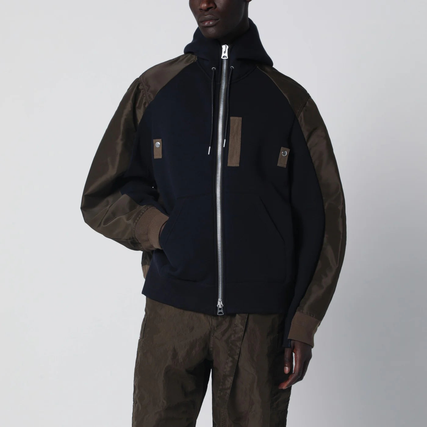 Sacai Navy/kakhi cotton-blend hoodie