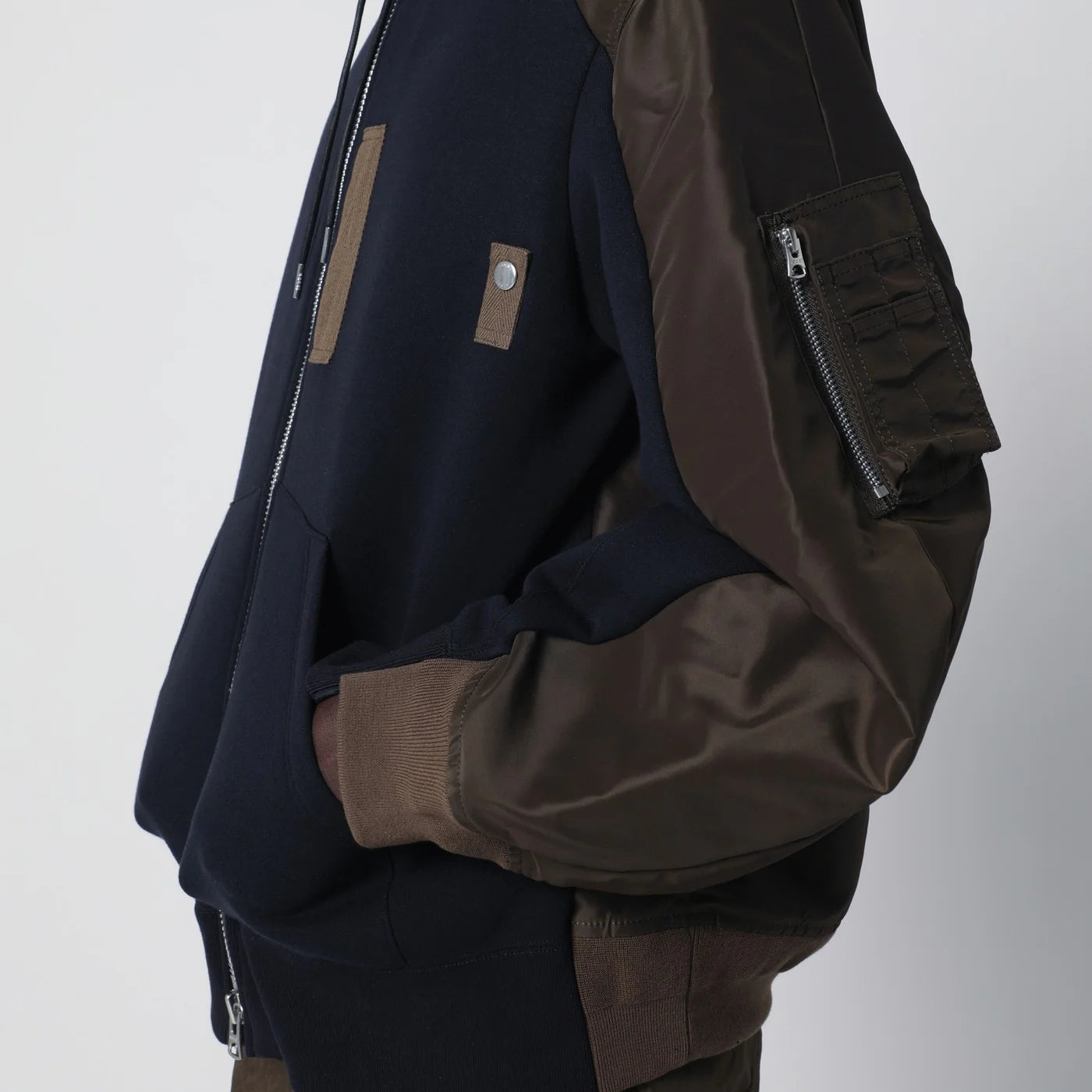Sacai Navy/kakhi cotton-blend hoodie