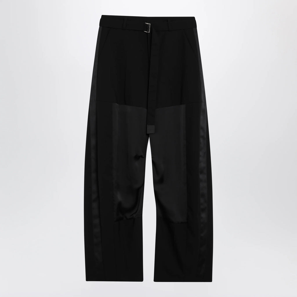 Sacai Wide-leg wool trousers with panels and belt