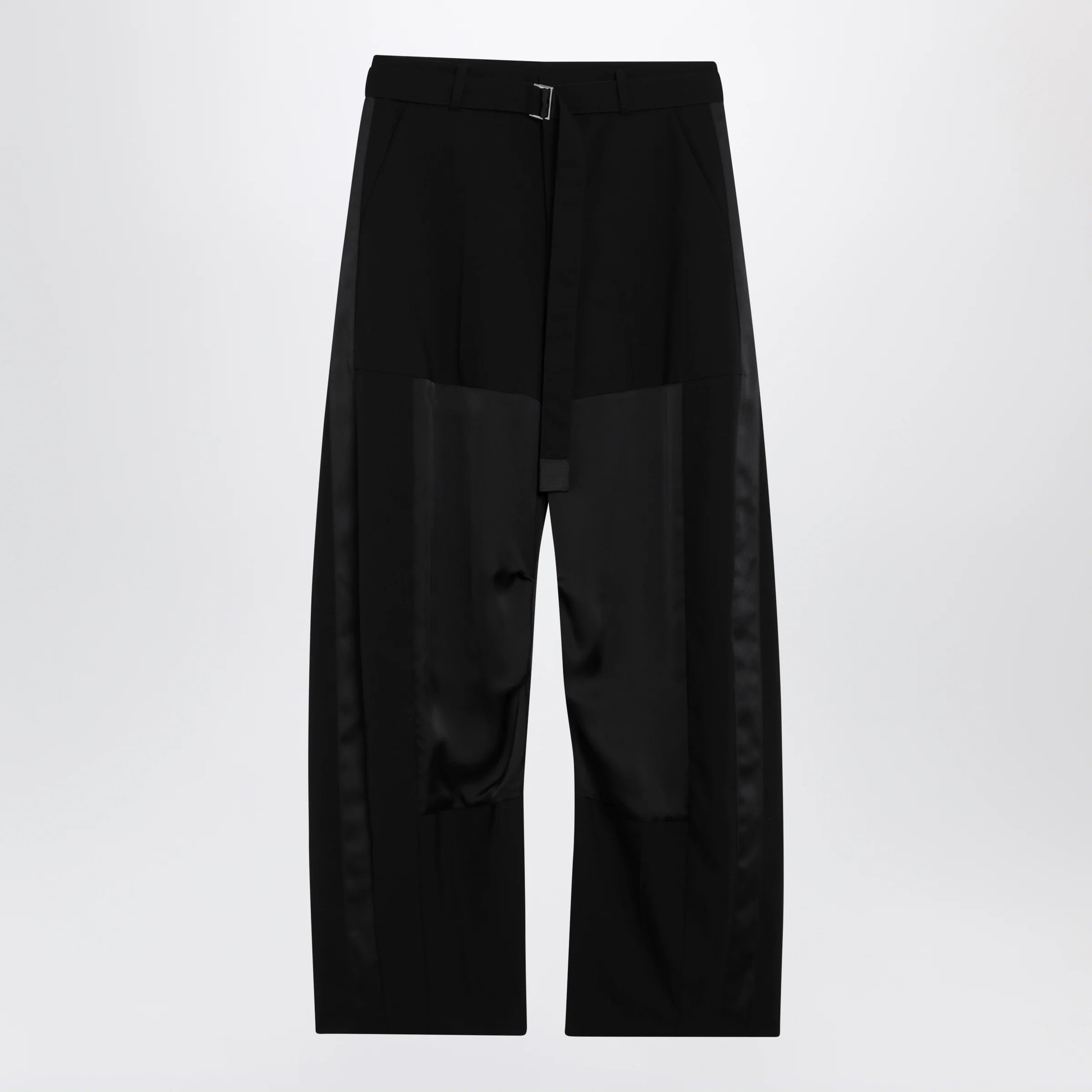 Sacai Wide-leg wool trousers with panels and belt