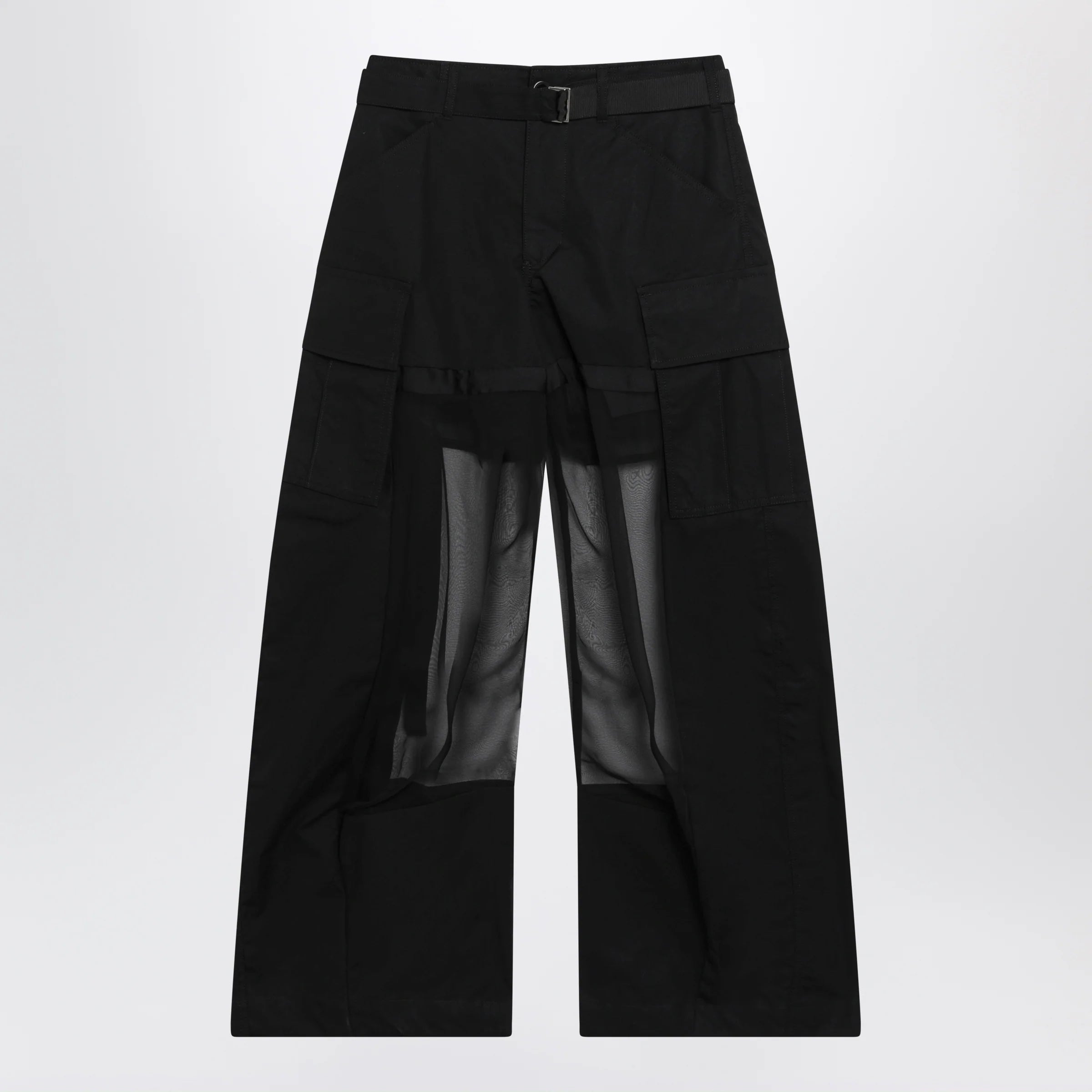 Sacai Black cargo trousers with semi-sheer insert