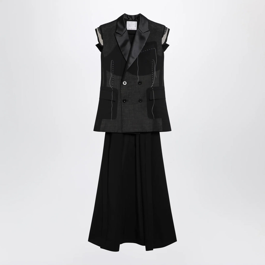 Sacai Black wool organza vest