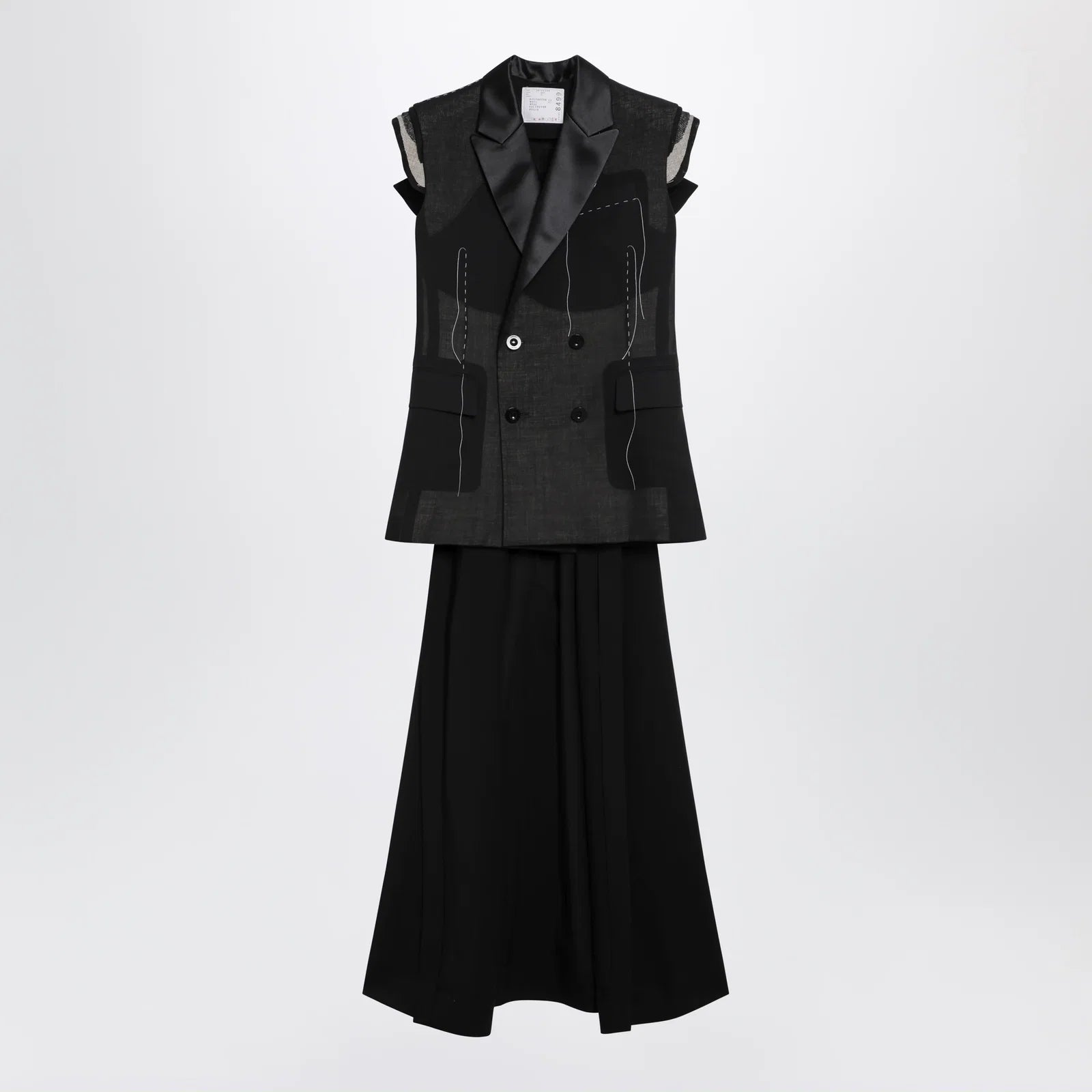Sacai Black wool organza vest