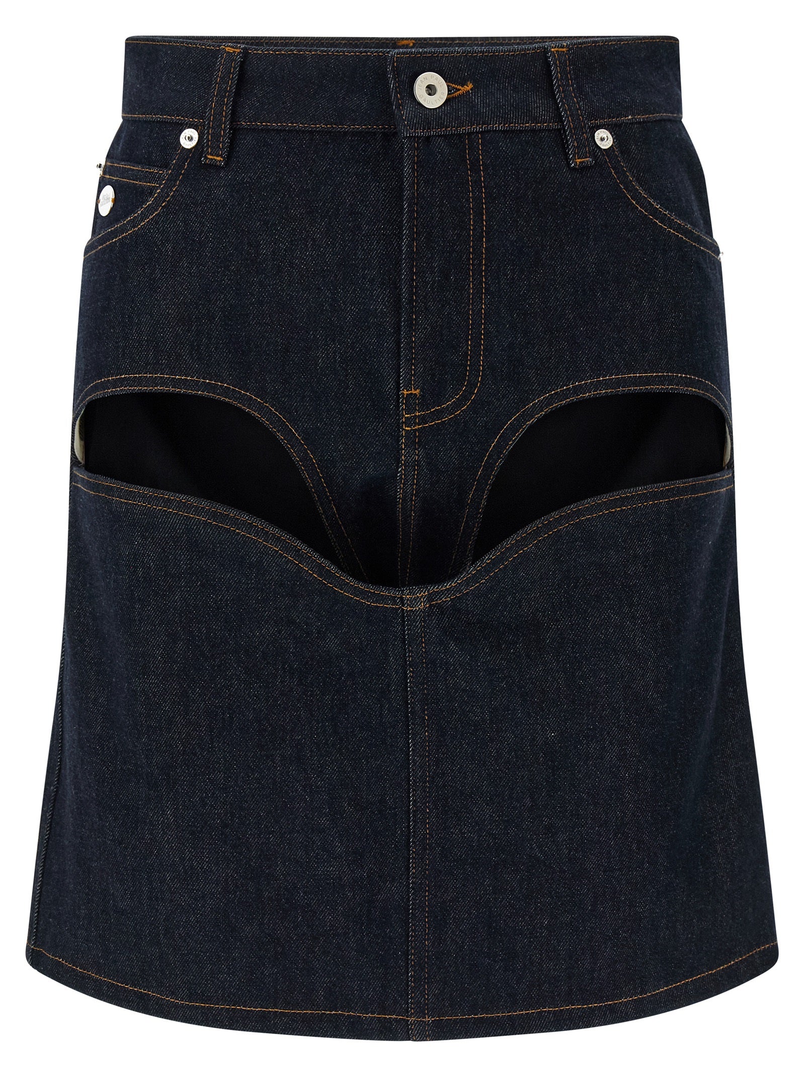 Jean Paul Gaultier Denim Mini Skirt With Cuts And Turn Up Skirt