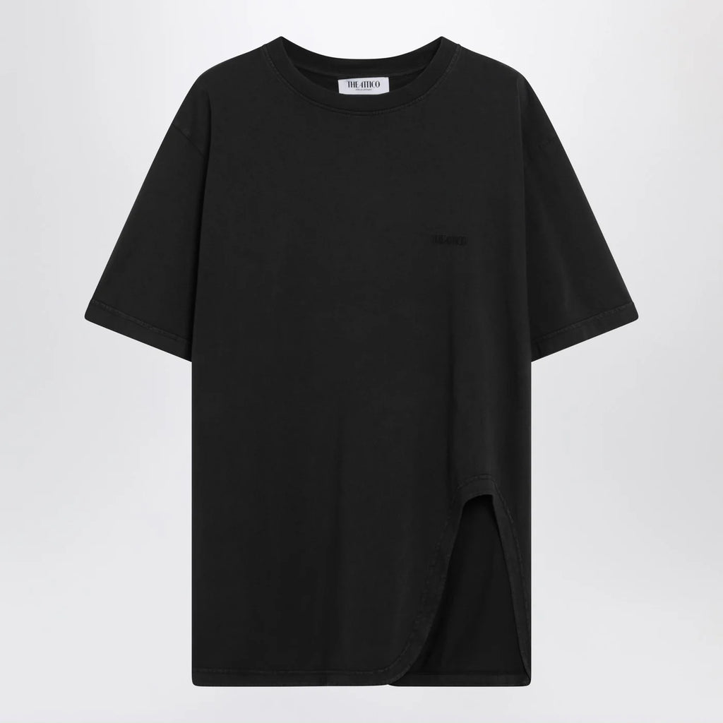 The Attico Black washed T-shirt with shaped hem