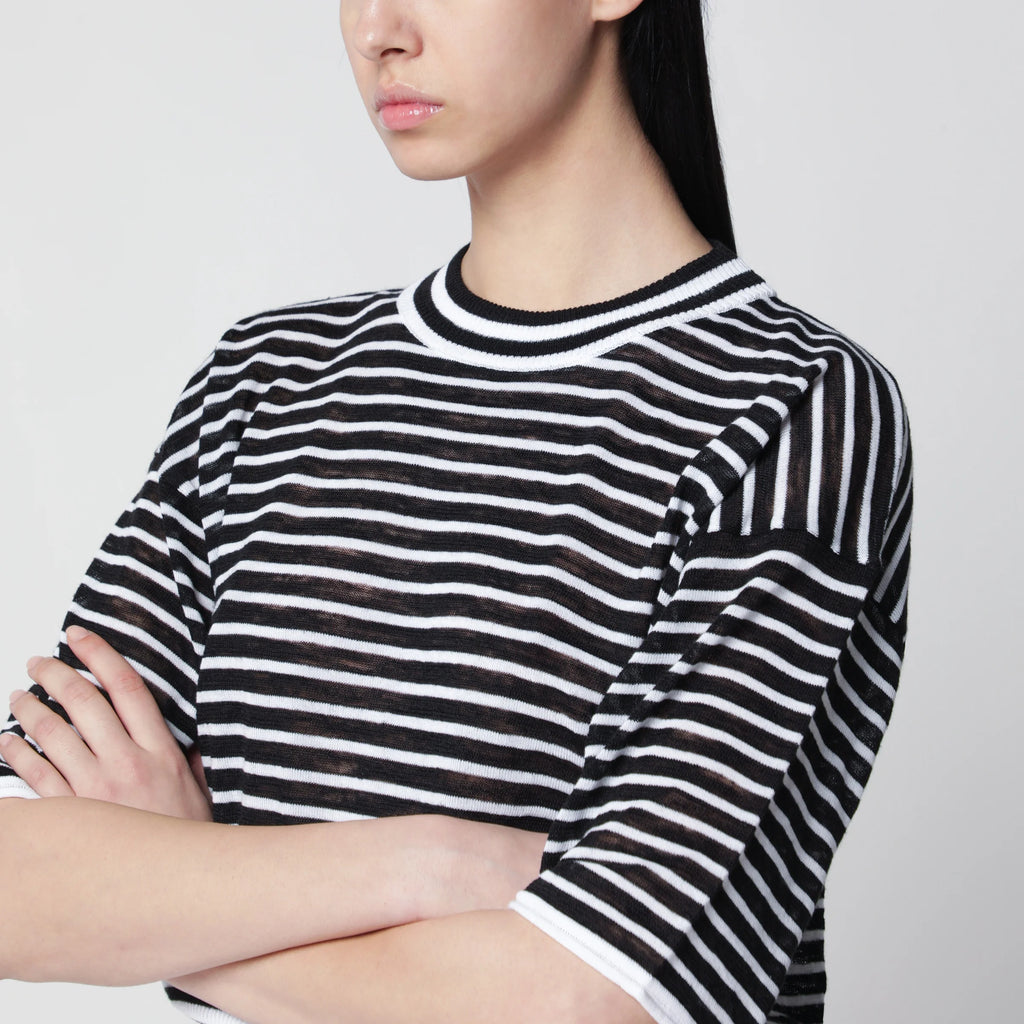 Roberto Collina Black/white striped cotton-blend sweater