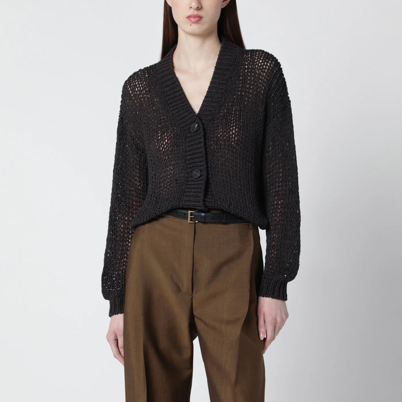 Roberto Collina Brown cotton-blend knit cardigan