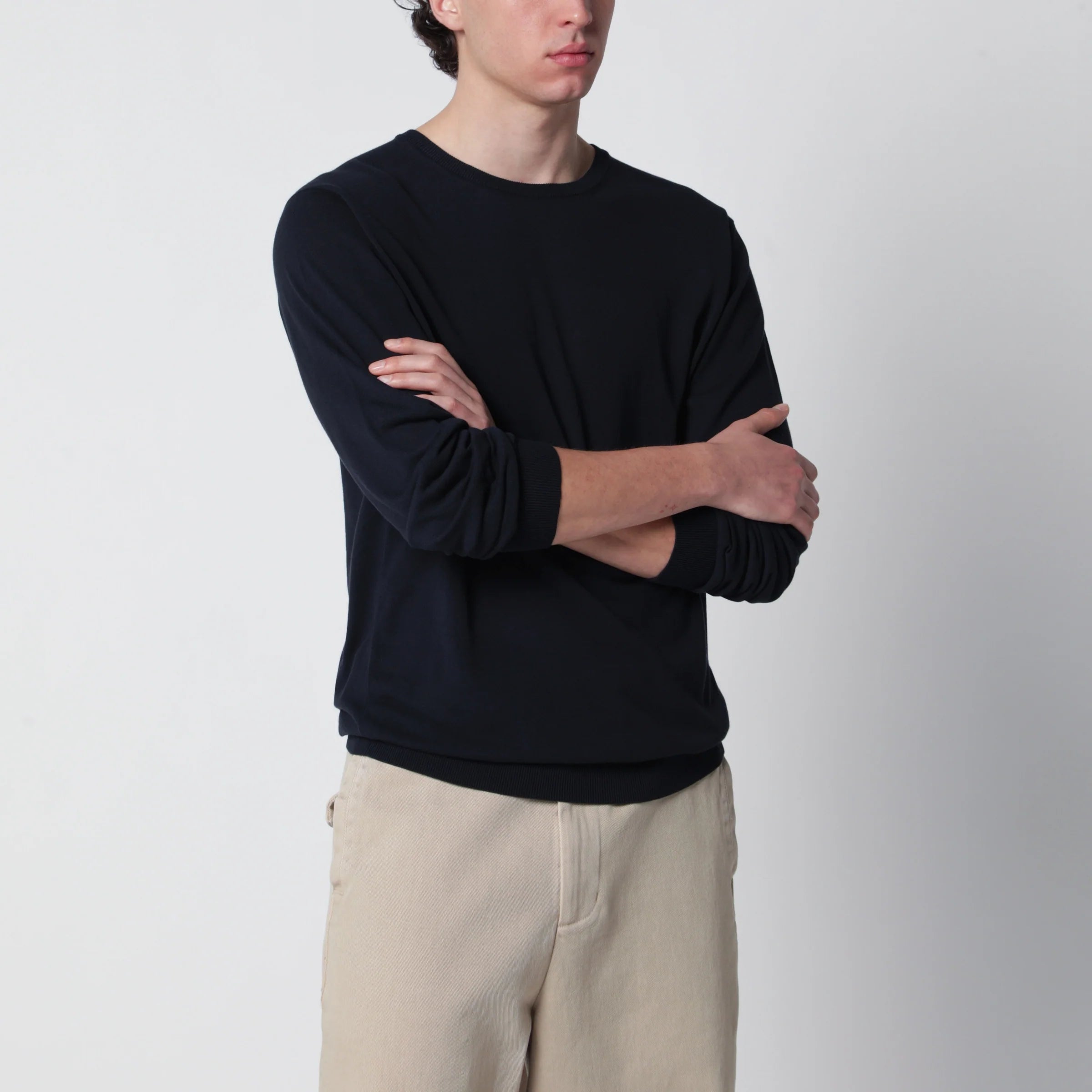 Roberto Collina Navy blue cotton crewneck sweater