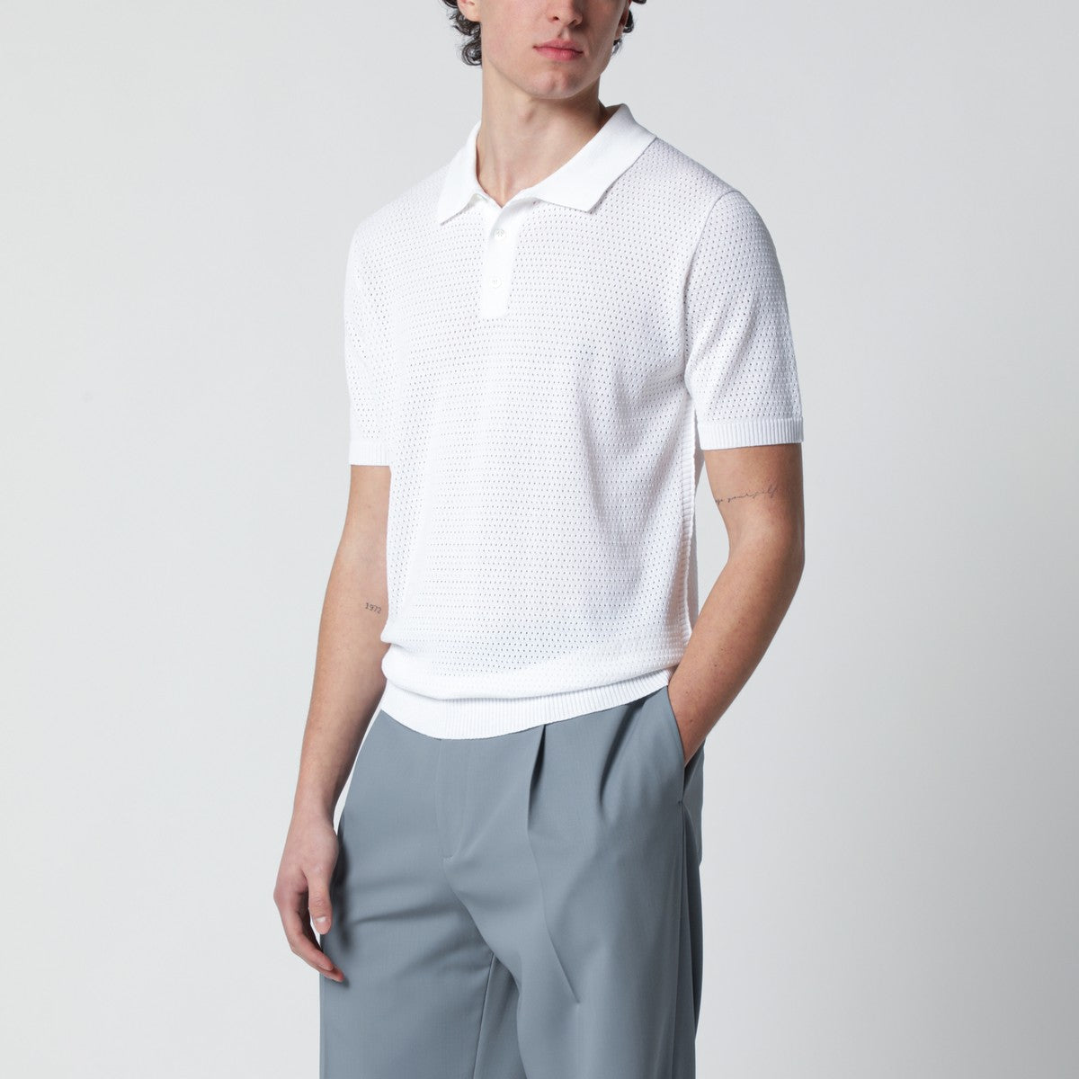 Roberto Collina White openwork cotton polo