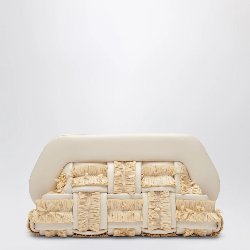THEMOIRè Tia clutch in butter color with raffia inserts