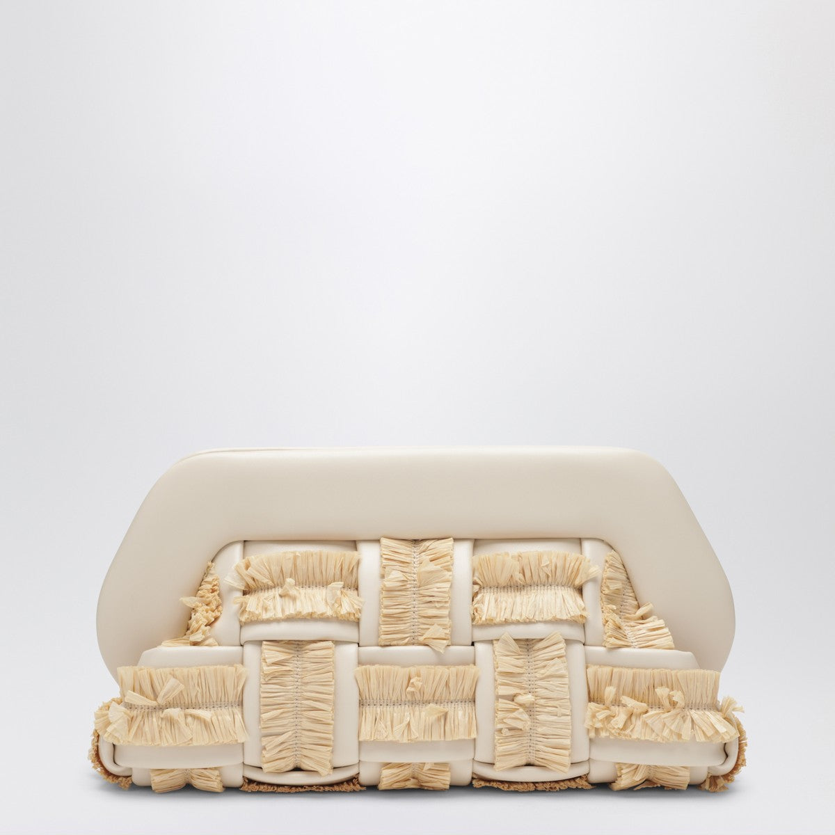 THEMOIRè Tia clutch in butter color with raffia inserts