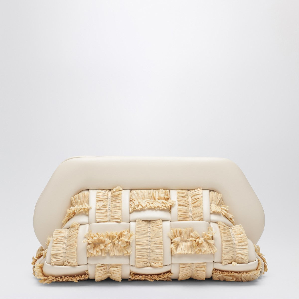 THEMOIRè Tia clutch in butter color with raffia inserts