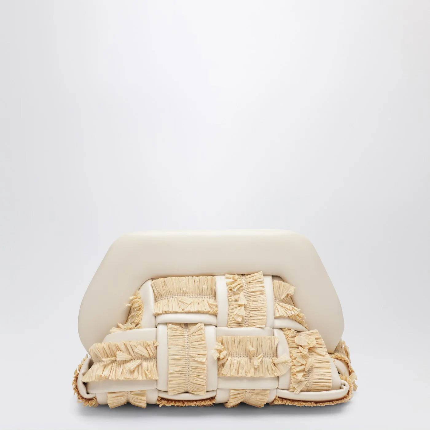 THEMOIRè Small Tia clutch in butter color with raffia inserts