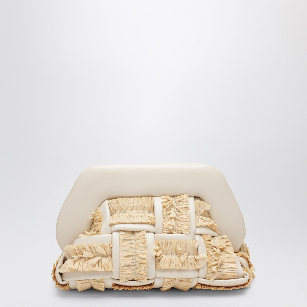 THEMOIRè Small Tia clutch in butter color with raffia inserts