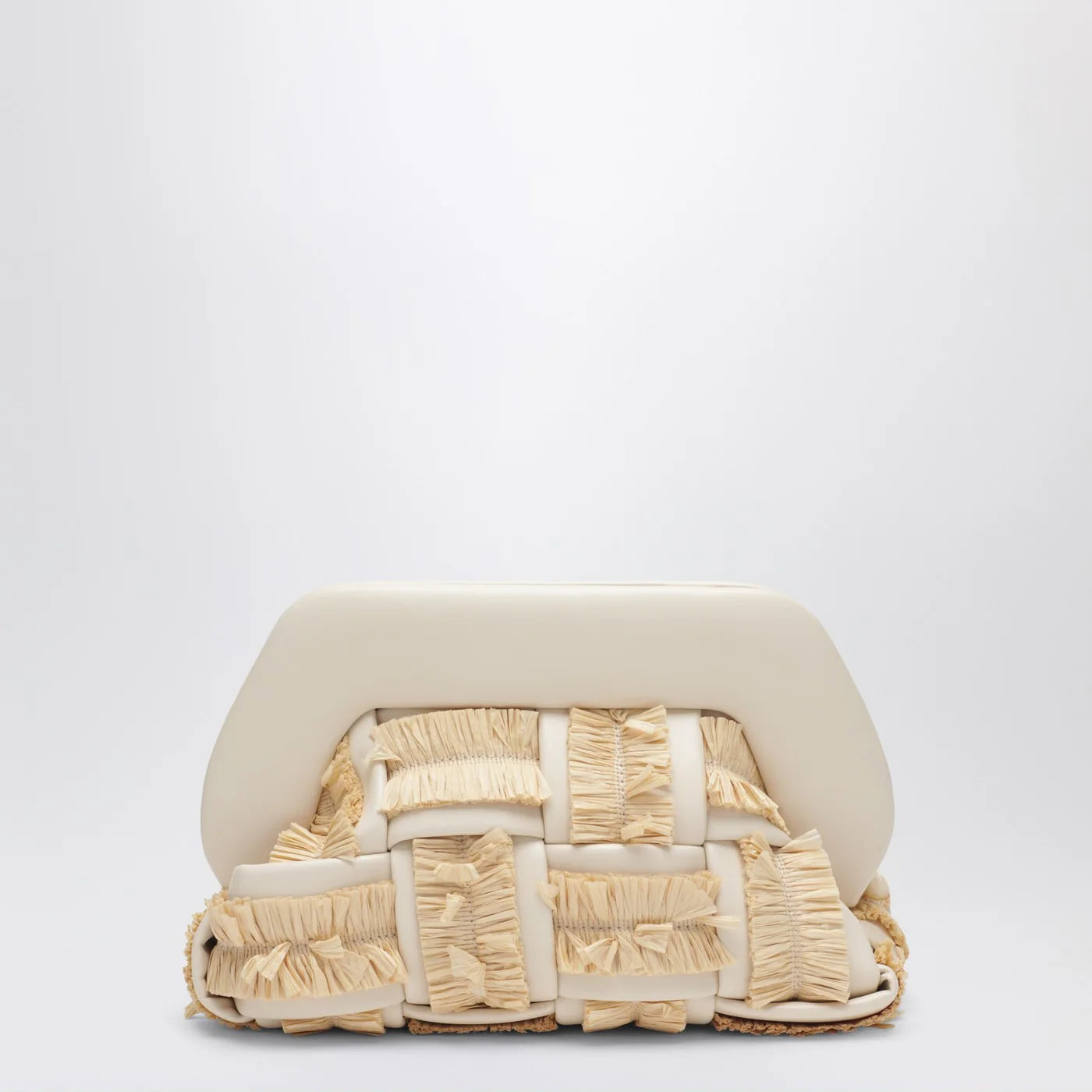 THEMOIRè Small Tia clutch in butter color with raffia inserts